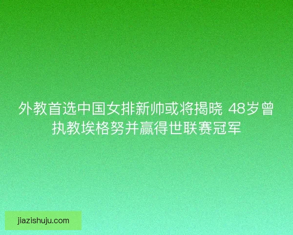 外教首选中国女排新帅或将揭晓 48岁曾执教埃格努并赢得世联赛冠军